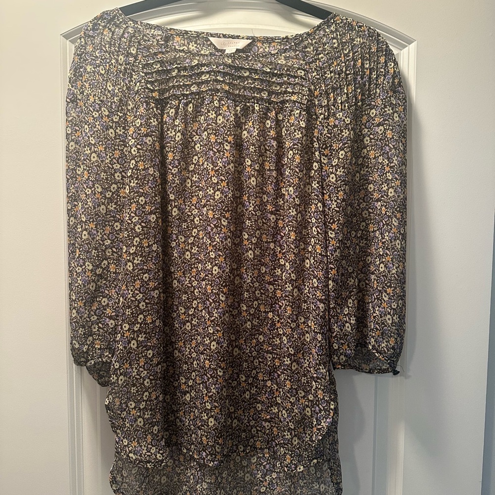 LC Lauren Conrad Floral Print Sheer Blouse, M